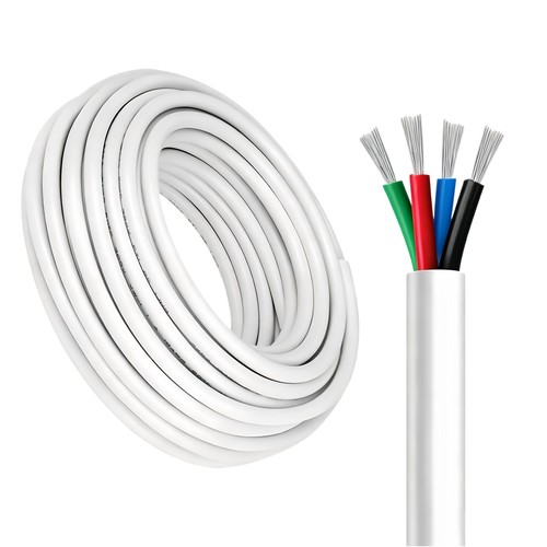 100m RGB-kabel, hvit rund - 4x0,35mm², 12V-24V til LED-strip