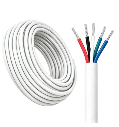 100m RGBW kabel, hvit rund - 5x0,35mm², 12V-24V til LED-strip