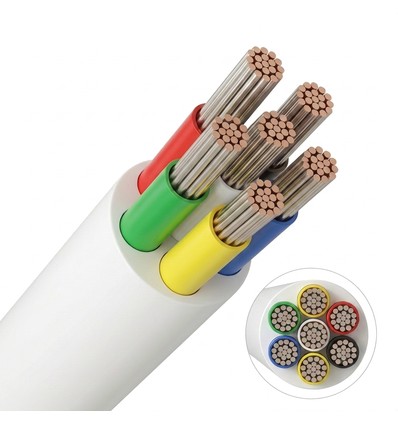 10m RGB+CCT kabel, hvit rund - 6x0,35mm², 12V-24V til LED-strip