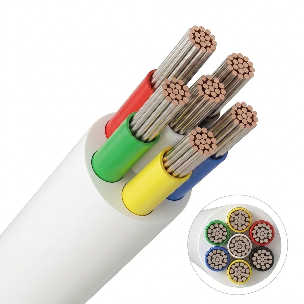 20m RGB+CCT kabel, hvit rund - 6x0,35mm², 12V-24V til LED-strip