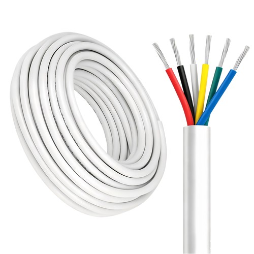 100m RGB+CCT kabel, hvit rund - 6x0,35mm², 12V-24V til LED-strip