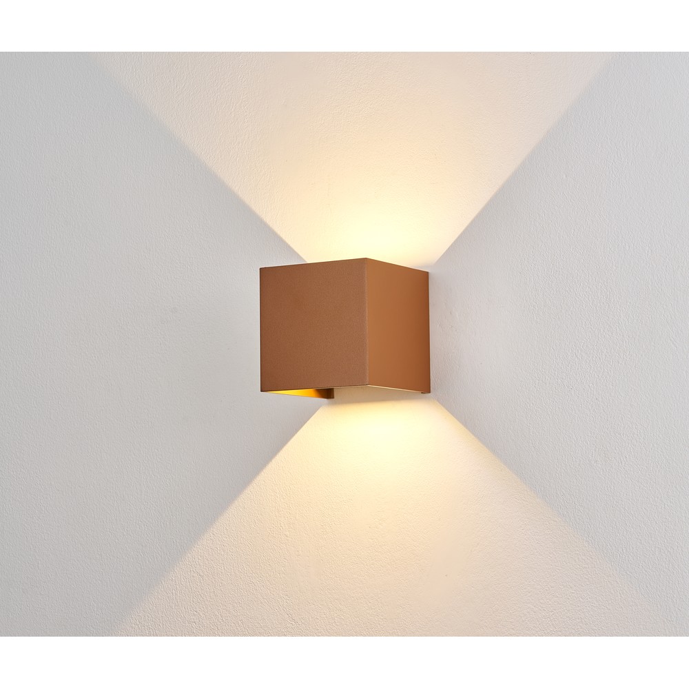 6W Dimbar CUBIC PRO vegglampe – IP65, Cortenfarget, sløyfbar, justerbar, firkantet, opp/ned, inne / ute, inkl. lyskilde – Dimbar : Dimbar, Kulør : Nøytral