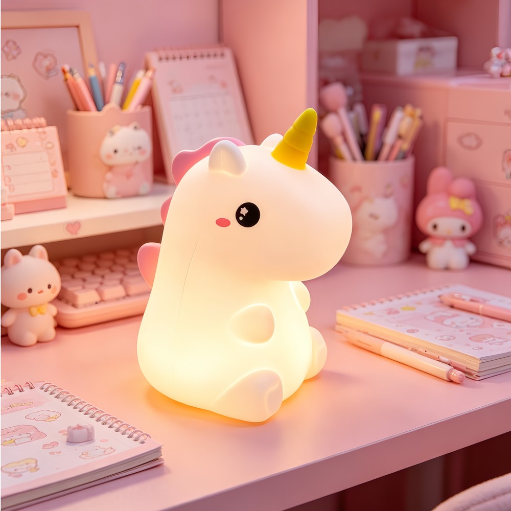 MOCHI Enhjørning nattlampe - Silikon, fargeskift + varmhvit, touch dimbar, IP20 innendørs - Dimbar : Dimbar, Kulør : RGB + Varm Hvit