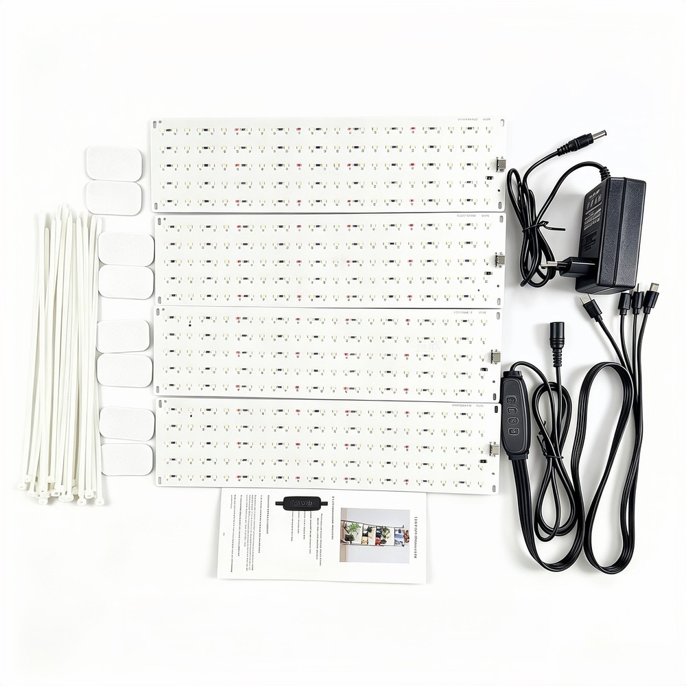 4 stk. plantelys 35W - Inkl. timer, fullspektrum, uten vifte, justerbar lysstyrke, IP20