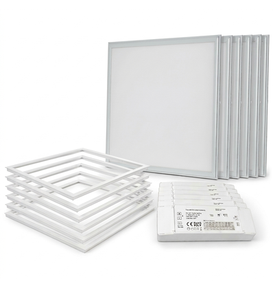 6 stk. Troldtekt panel + ramme - 60x60, dimbar driver