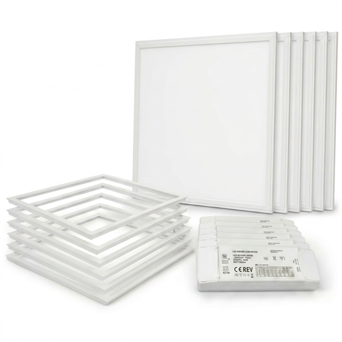 6 stk. Troldtekt panel + ramme - UGR19, 60x60, dimbar driver