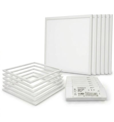 6 stk. Troldtekt panel + ramme med fjær - UGR19, 60x60, dimbar driver