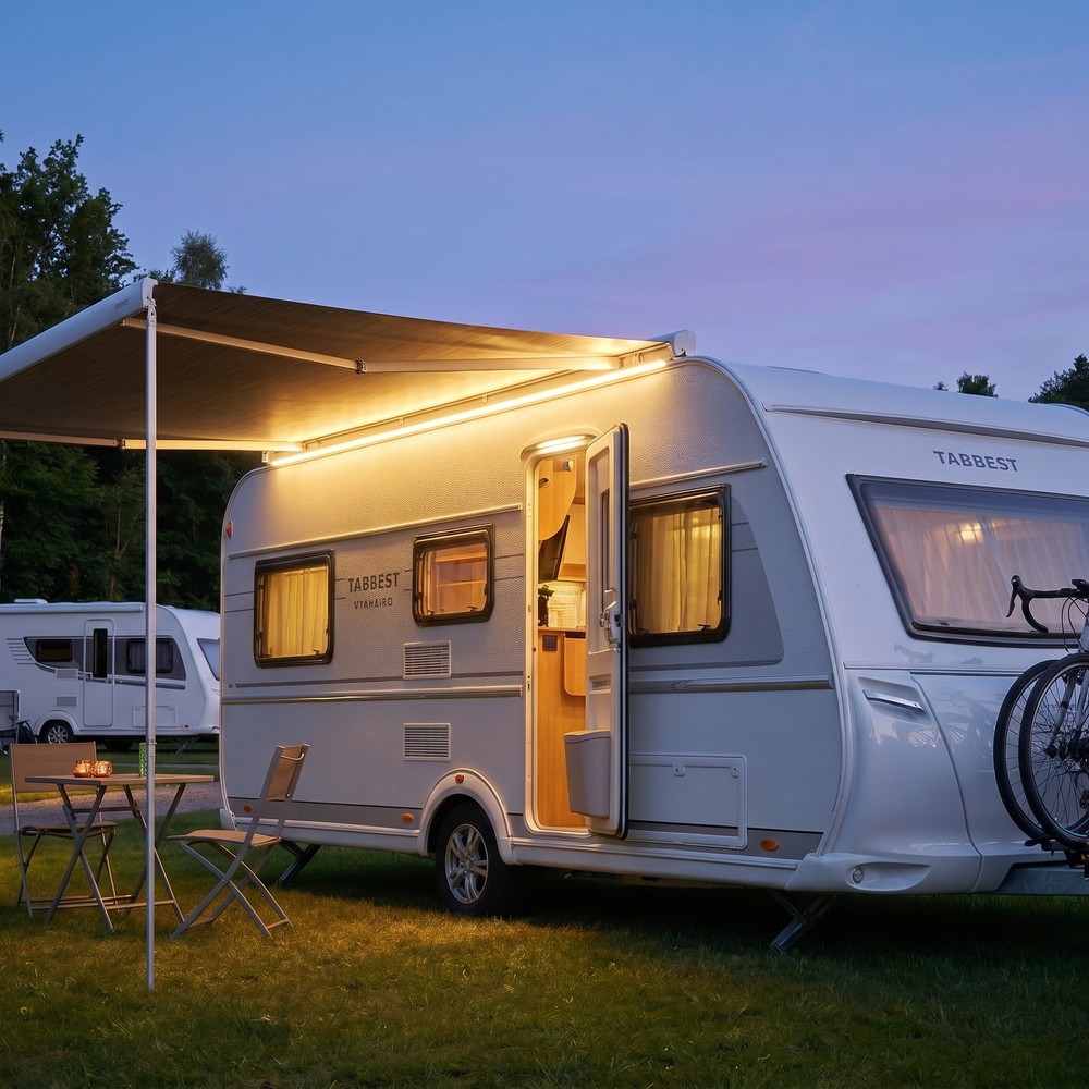 6m lysbånd til campingvogn, bobil, markise, fortelt - 12V strip, IP68 vanntett, 7,5W/m - Kulør : Varm