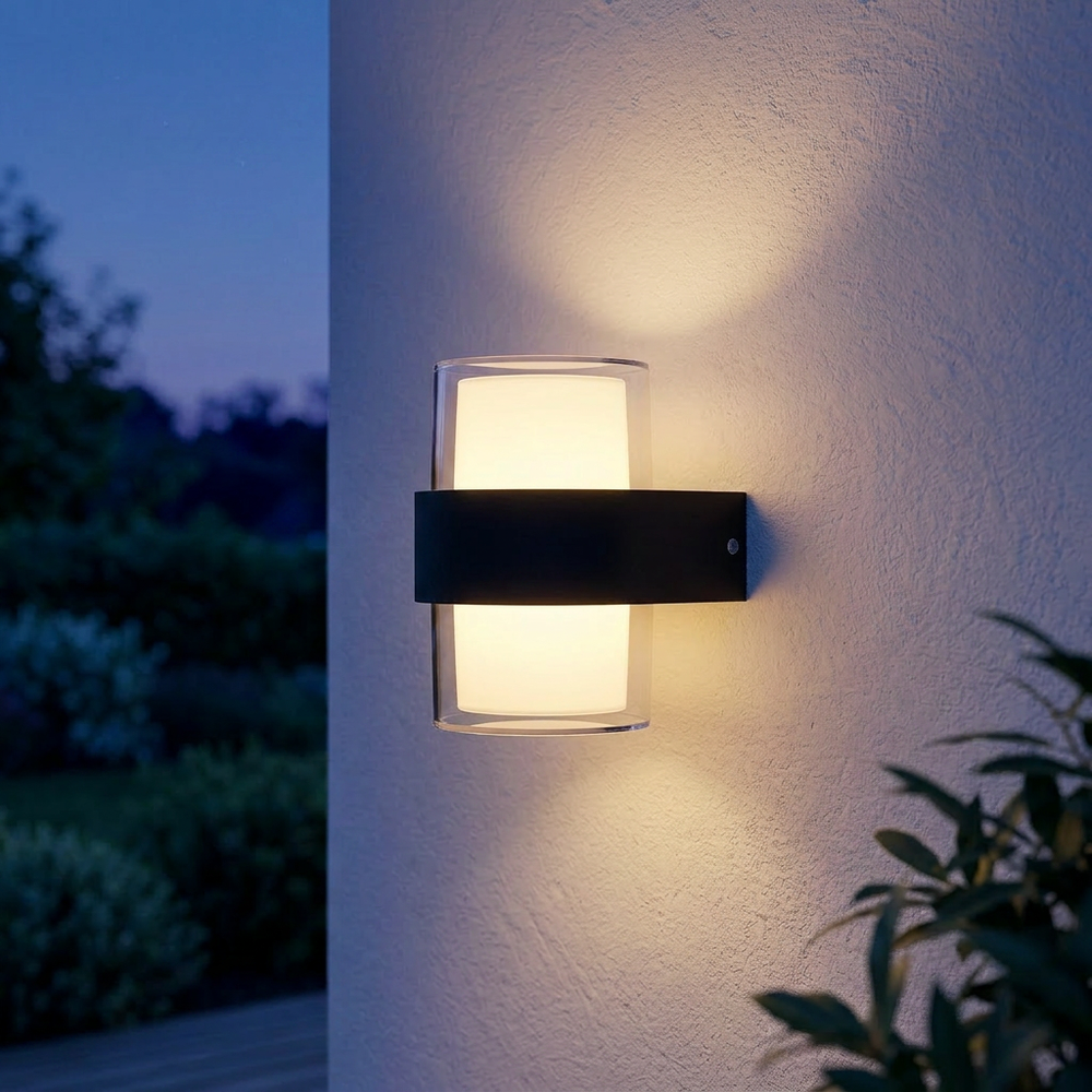 LED vegglampe med opp/ned lys - 9W, IP65, utendørs - Dimbar : Ikke dimbar, Kulør : Varm