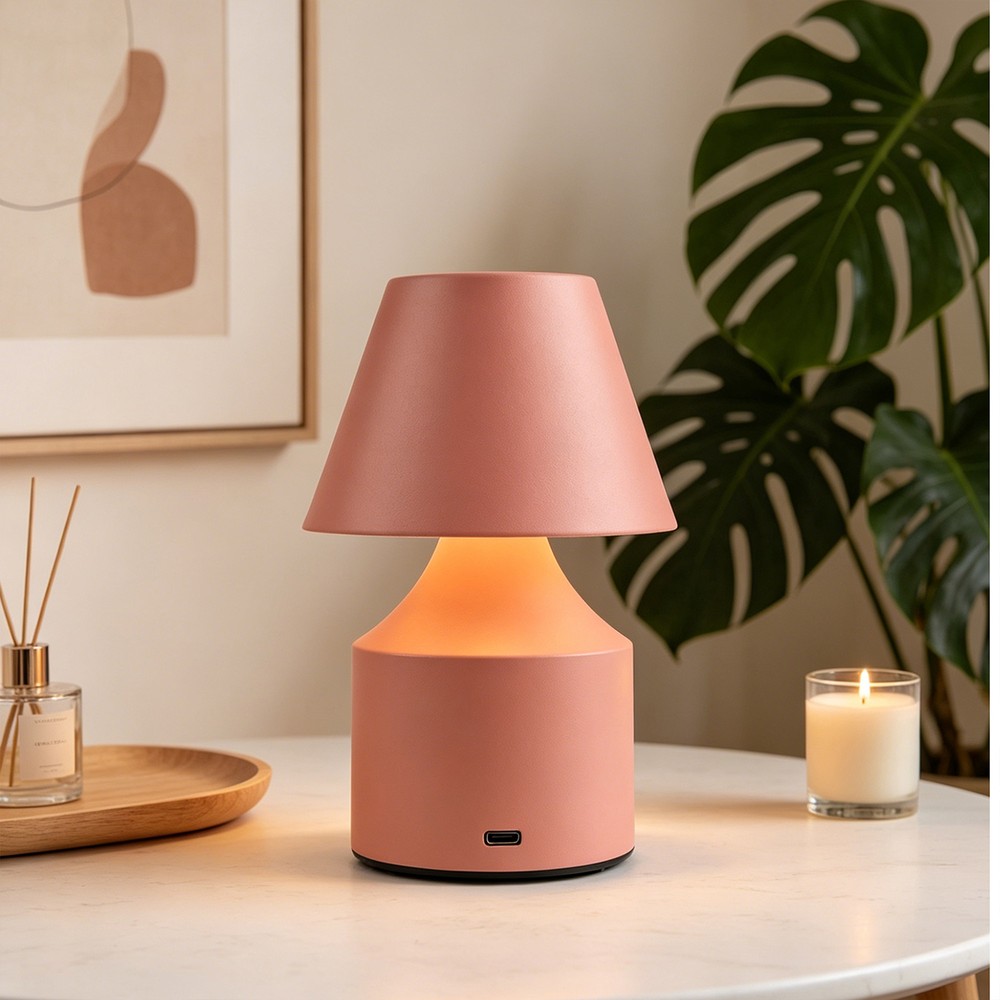 Oppladbar LED bordlampe - Rosa, touch dimbar, 3-i-1, IP20 innendørs - Dimbar : Dimmer innebygd, Kulør : 3-i-1