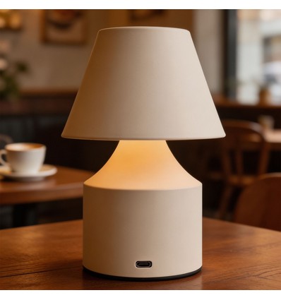 Oppladbar LED bordlampe - Krem, touch dimbar, 3-i-1, IP20 innendørs