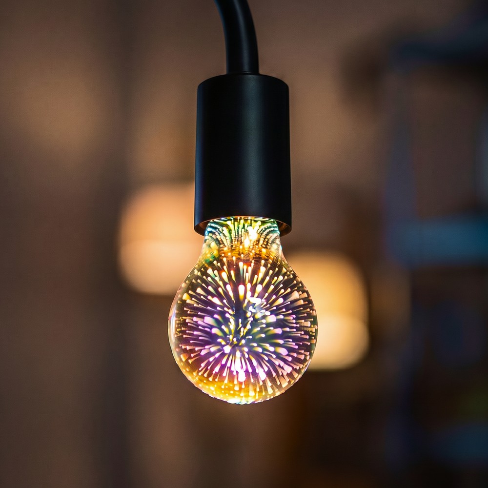 E27 3W LED-pære - A60, 3D stjerneeffekt - Kulør : Varm