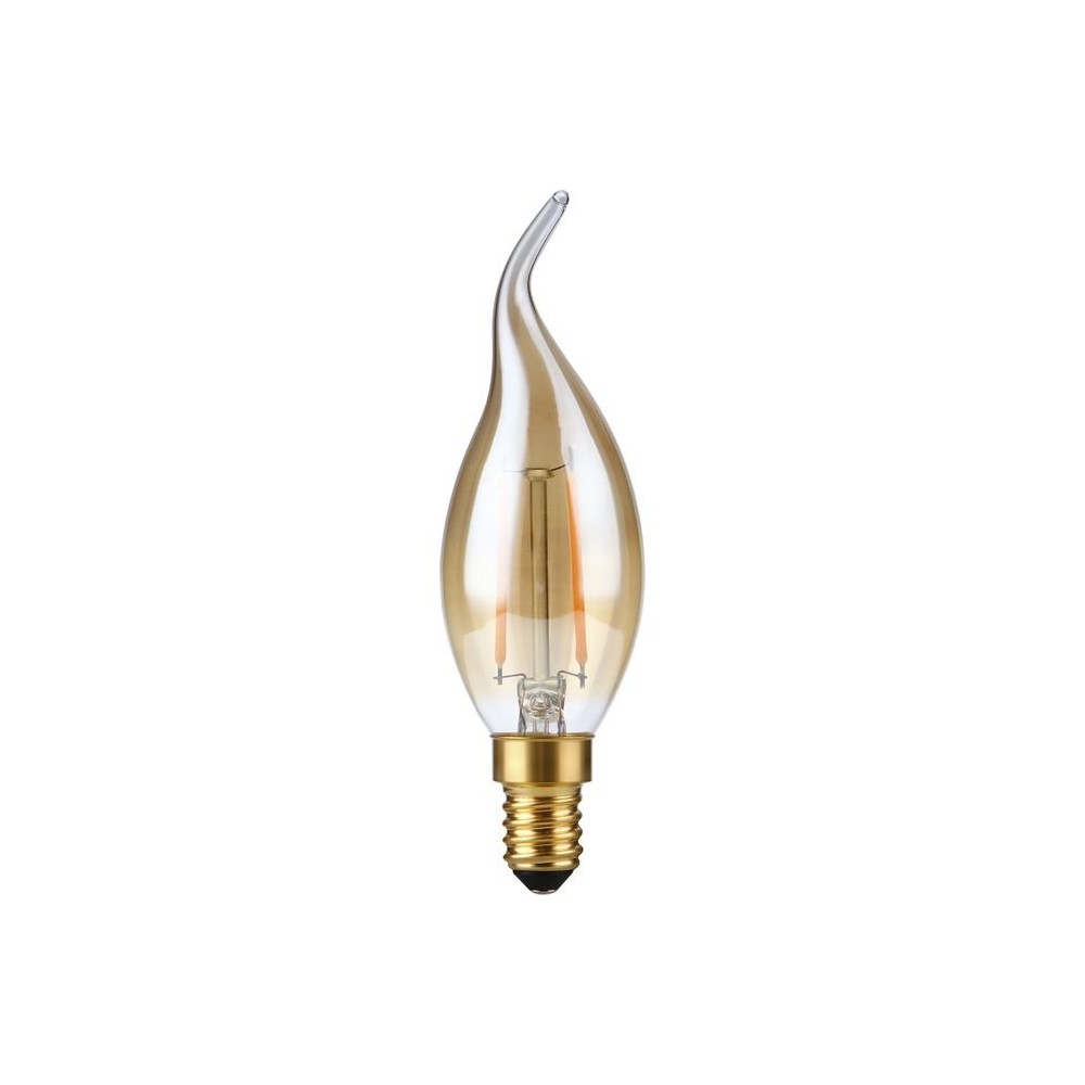 E14 2W dimbar LED kronepære med tipp - C35, filament, 2200K, gyllent glass - Dimbar : Dimbar, Kulør : Ekstra varm