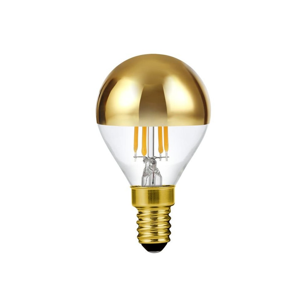E14 4W dimbar LED kronepære med toppforspeiling - G45, filament, gull, 2500K - Dimbar : Dimbar, Kulør : Ekstra varm