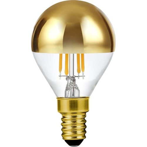 E14 4W dimbar LED kronepære med toppforspeiling - G45, filament, gull, 2500K