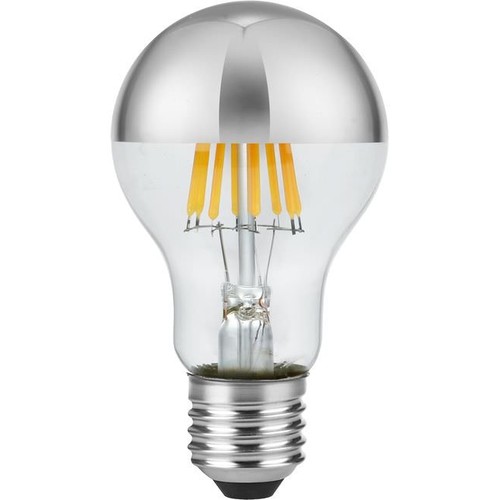 E27 6,5W dimbar LED kronepære - Toppforsølvet, A60, filament, 2500K, sølv finish