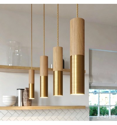 Lampeholder & takkopp, Designer - Tre og gull-look, 2m ledning