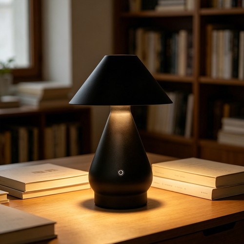 Oppladbar LED bordlampe - Sort, Ø16cm, 21,5cm høy, touch dimbar, 3i1, IP20 innendørs