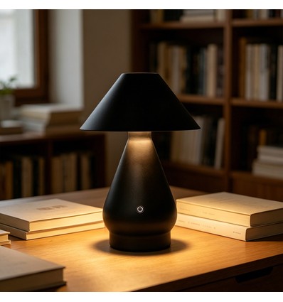 Oppladbar LED bordlampe - Sort, Ø16cm, 21,5cm høy, touch dimbar, 3i1, IP20 innendørs