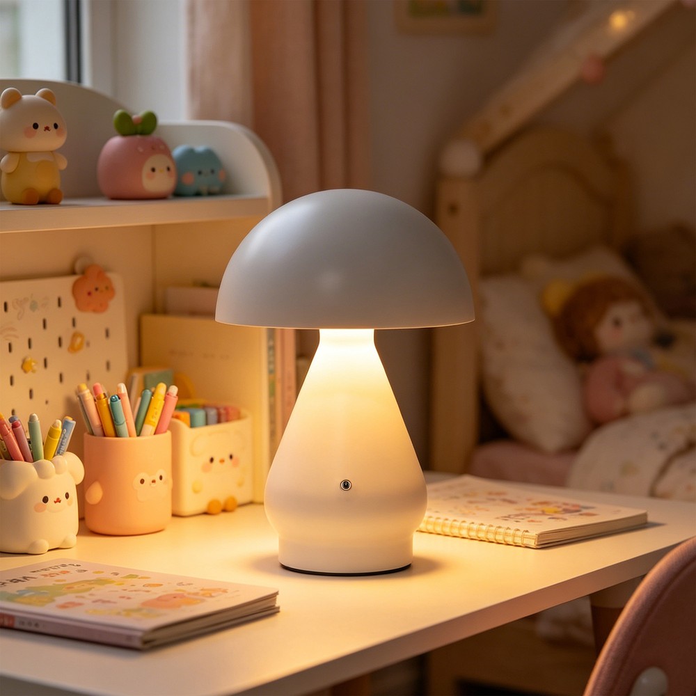 Oppladbar LED bordlampe - Hvit, Ø15cm, 22cm høy, touch dimbar, 3-i-1, IP20 innendørs - Dimbar : Dimmer innebygd, Kulør : 3-i-1