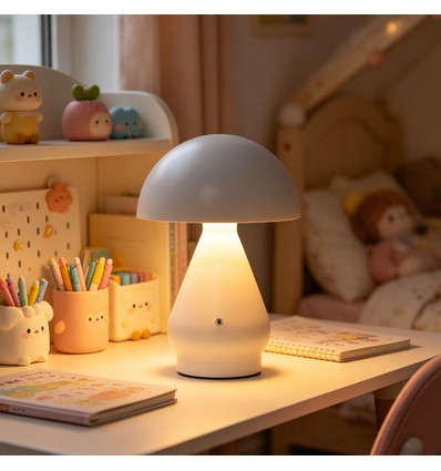 Oppladbar LED bordlampe - Hvit, Ø15cm, 22cm høy, touch dimbar, 3-i-1, IP20 innendørs