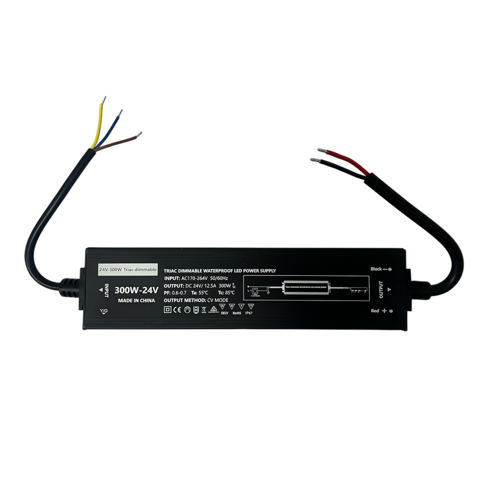 300W / 24V DC dimbar strømforsyning - 12,5A, IP67, Flicker free