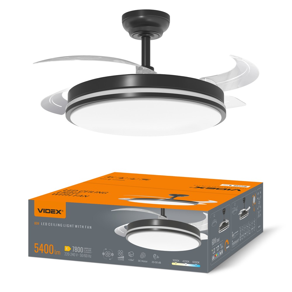 60W LED taklampe med vifte - CCT, sort, inkl. fjernkontroll - Dimbar : Via fjernkontroll, Kulør : Varm
