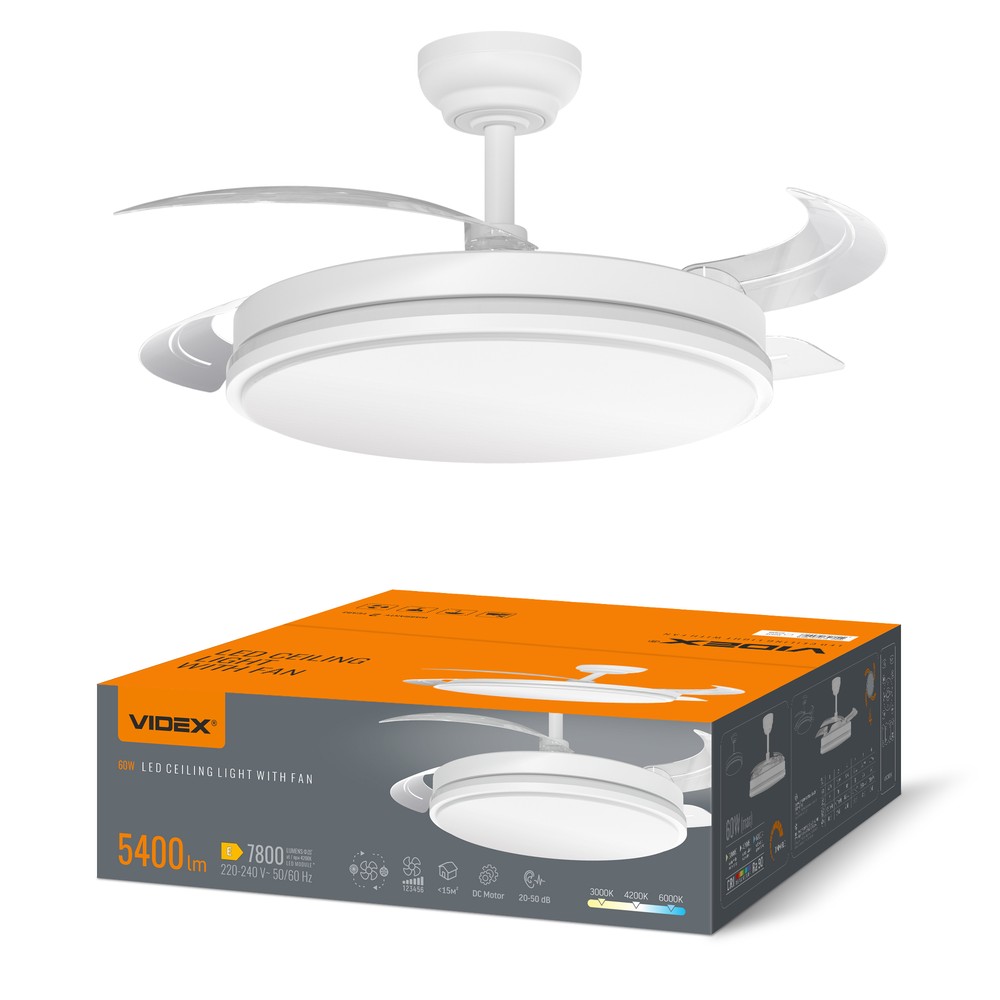 60W LED taklampe med vifte - CCT, hvit, inkl. fjernkontroll - Dimbar : Via fjernkontroll, Kulør : Varm
