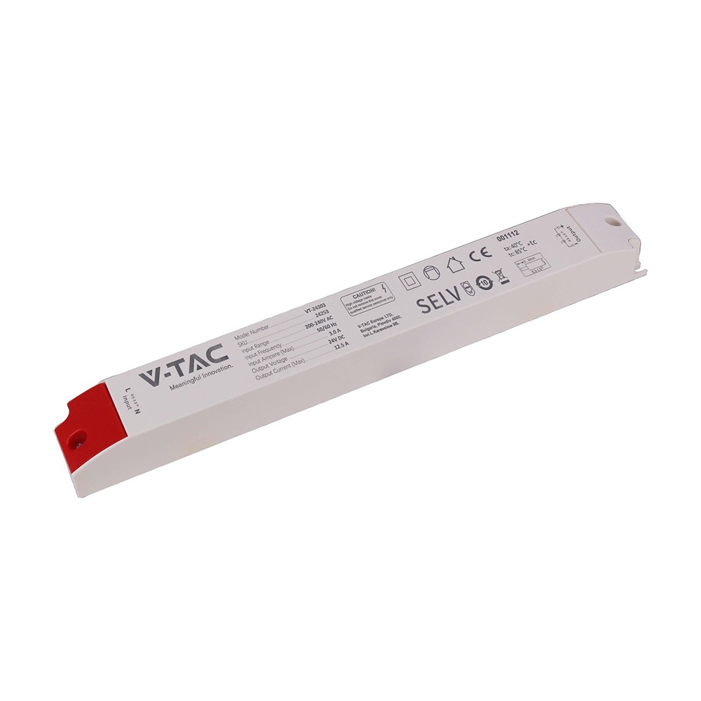 300W / 24V DC strømforsyning til LED-strips - 12.5A, IP44, plasthus