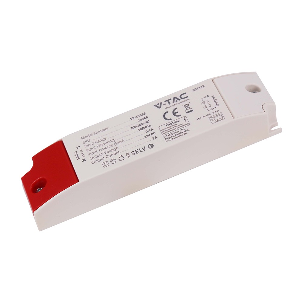 36W / 12V DC strømforsyning til LED-strips - 3A, IP44 våtrom