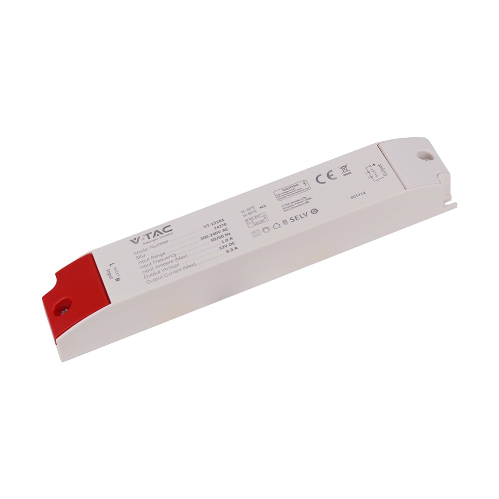 100W / 12V DC strømforsyning til LED-strips - 8.3A, IP44 våtrom