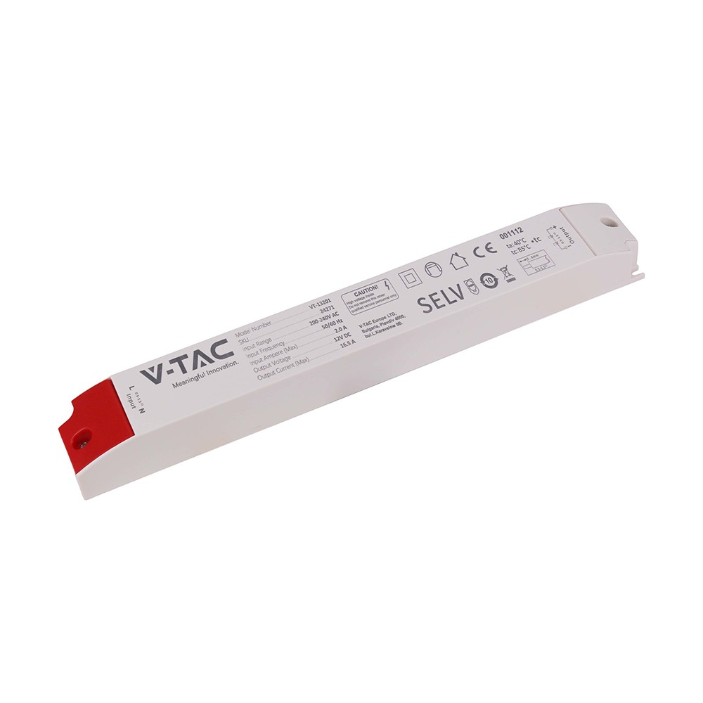 200W / 12V DC strømforsyning til LED-strips - 16.5A, IP44 våtrom