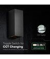 V-Tac 10W LED vegglampe 3-i-1 - Sort hus, IP65, opp/ned lys, inkl. lyskilde