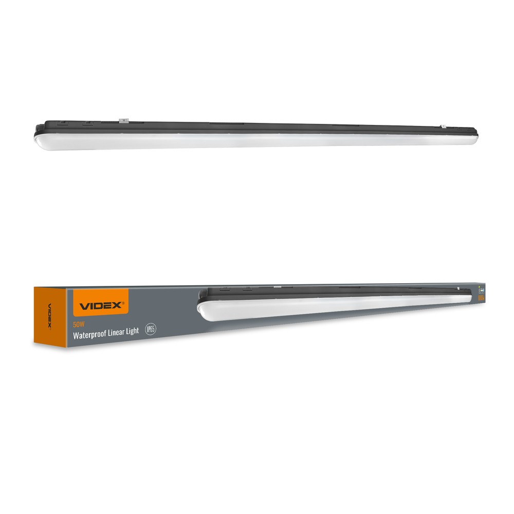 150cm 50W sort LED-armatur - IP65, 5000K, gjennomgangskoblet - Kulør : Nøytral