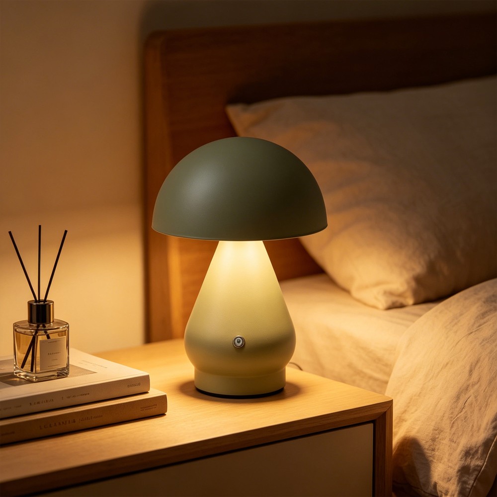 Oppladbar LED bordlampe - Grønn, Ø15cm, 22cm høy, touch dimbar, 3i1, IP20 innendørs - Dimbar : Dimmer innebygd, Kulør : CCT (Varm til Kald Hvit)