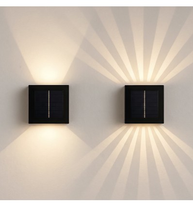 Solcelle vegglampe med justerbar lyseffekt - IP54, sort, roterbar, firkantet, skumringssensor