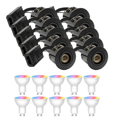10 stk. Wifi Downlight Inno88 - Inkl. Smart Home GU10 pærer, sort, IP44, godkjent i isolasjon