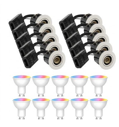 10 stk. Wifi downlight Inno88 - Inkl. Smart home GU10 pærer, hvit, IP44, godkjent i isolasjon