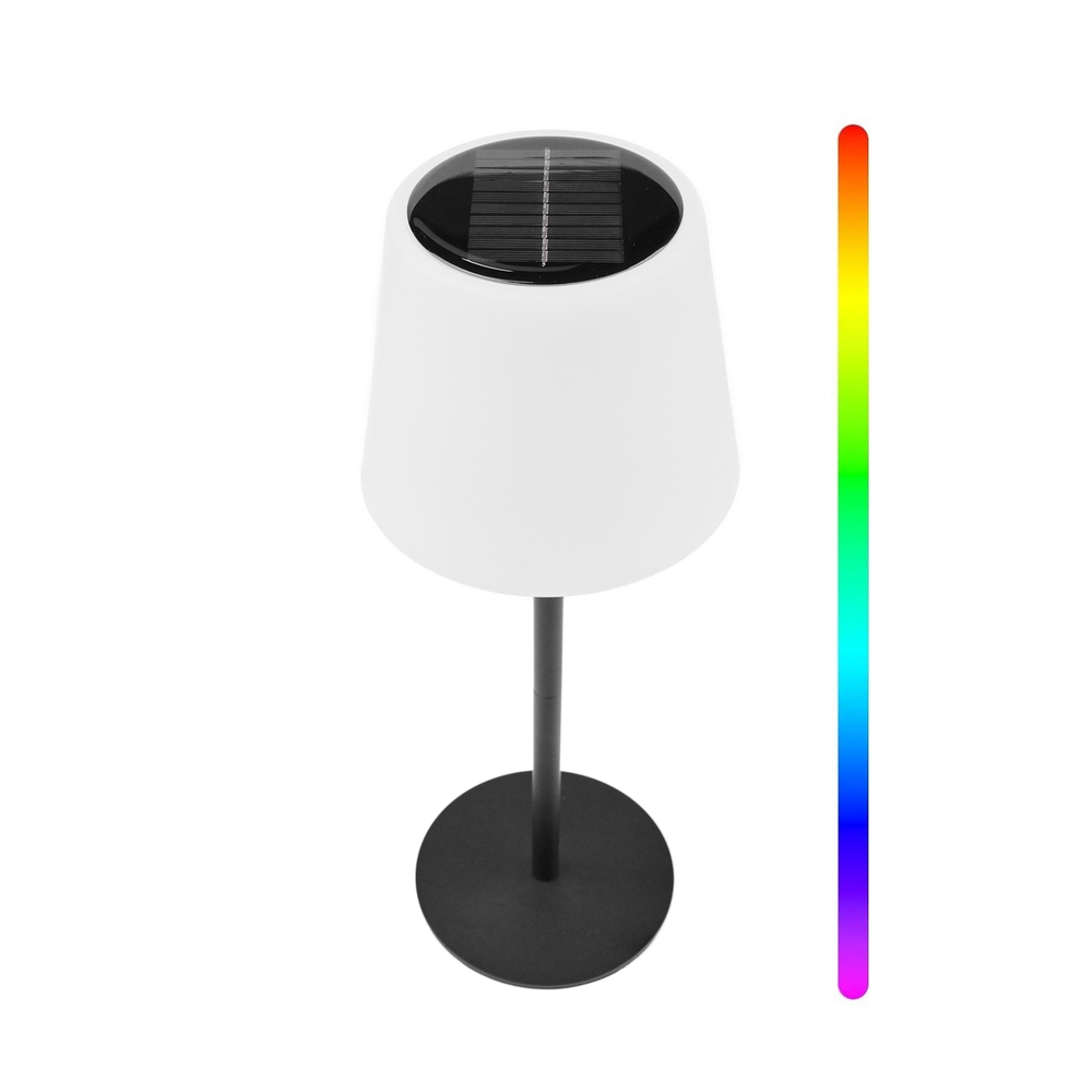 Oppladbar RGBW LED bordlampe med solcelle - Hvit, fjernkontroll - Dimbar : Via fjernkontroll, Kulør : RGB + Varm Hvit