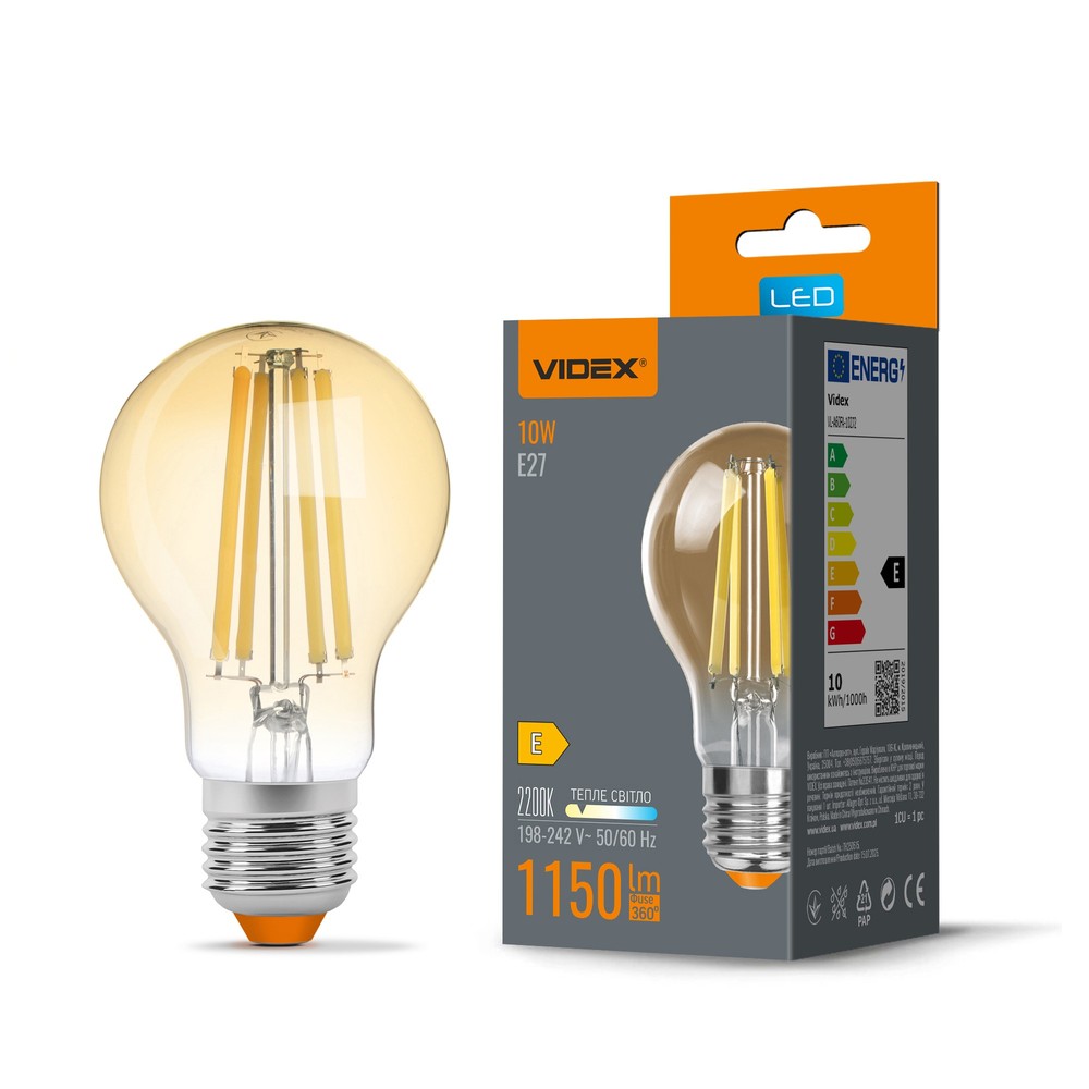 E27 10W LED filamentpære - A60, ekstra ekstra varm hvit, bronse glass - Kulør : Ekstra varm