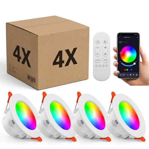 4 stk. RGB+CCT Smart Home downlight - 5W LED, Bluetooth, Google Home & Alexa