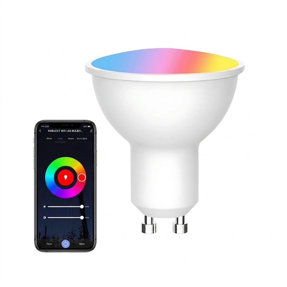 V-Tac 5W Smart Home LED pære - Tuya/Smart Life, Google Home, Amazon Alexa kompatibel, GU10 Spot - Dimbar : Via Smart Home, Kulør : RGB + CCT (Varm til Kald Hvit)