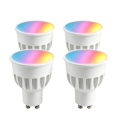 4x GU10 5W Smart Home LED-pære - Bluetooth, 6,6 cm, virker med Google Home, Alexa og smarttelefon