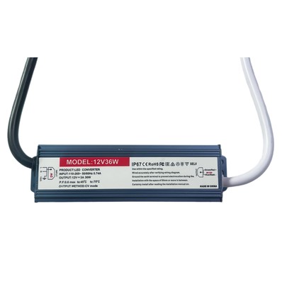 36W / 12V DC strømforsyning - 3A, IP67 vanntett