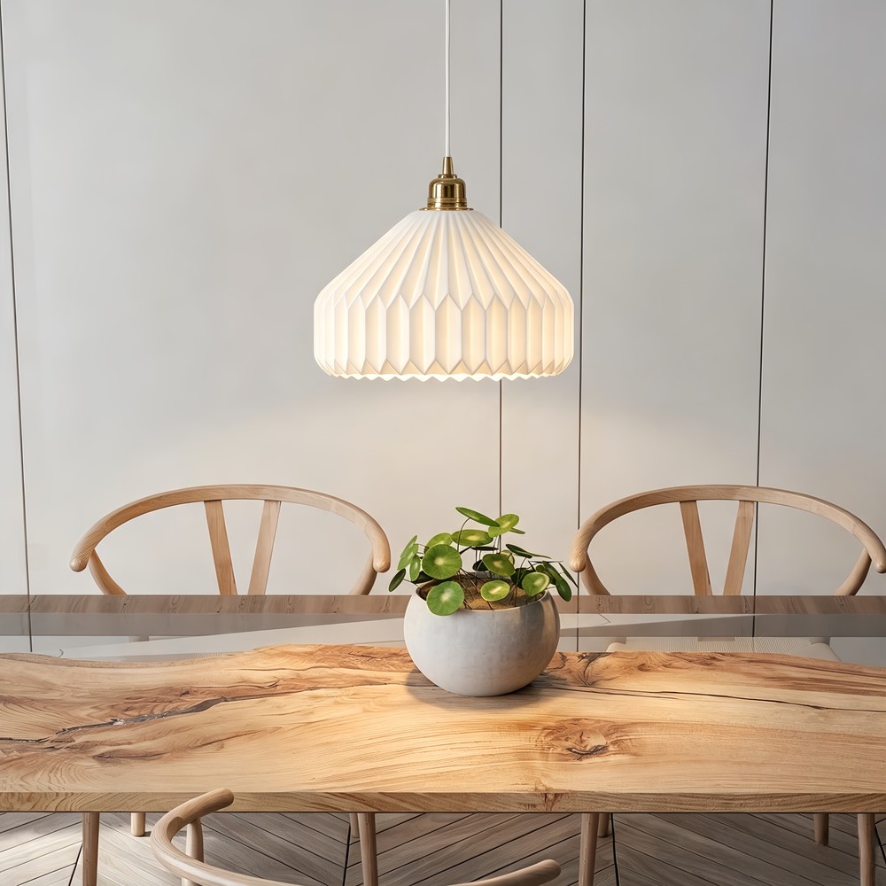 E27 pendel keramikk - Hvit, 2m ledning, Ø27x23cm, IP20, uten lyskilde