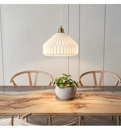 E27 pendel keramikk - Hvit, 2m ledning, Ø27x23cm, IP20, uten lyskilde
