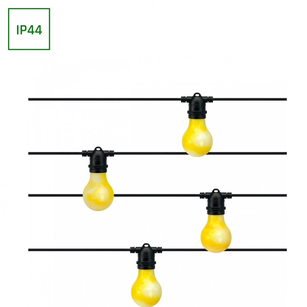10m solcelle lyslenke Aura - 10xG40, IP44, 2700K, inkl. fjernkontroll - Dimbar : Ikke dimbar, Kulør : Ekstra varm