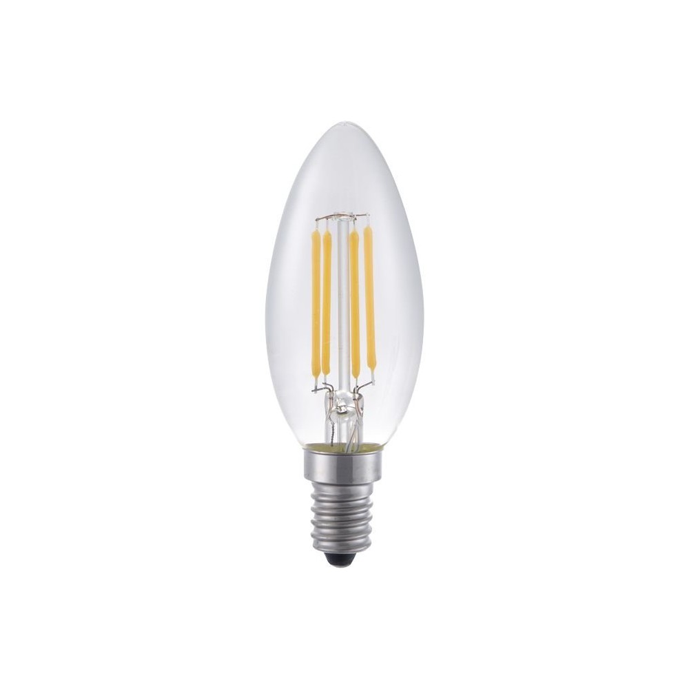 E14 4W dimbar LED kronepære - Filament, C35, 370lm, 2500K, klart glass - Dimbar : Dimbar, Kulør : Ekstra varm