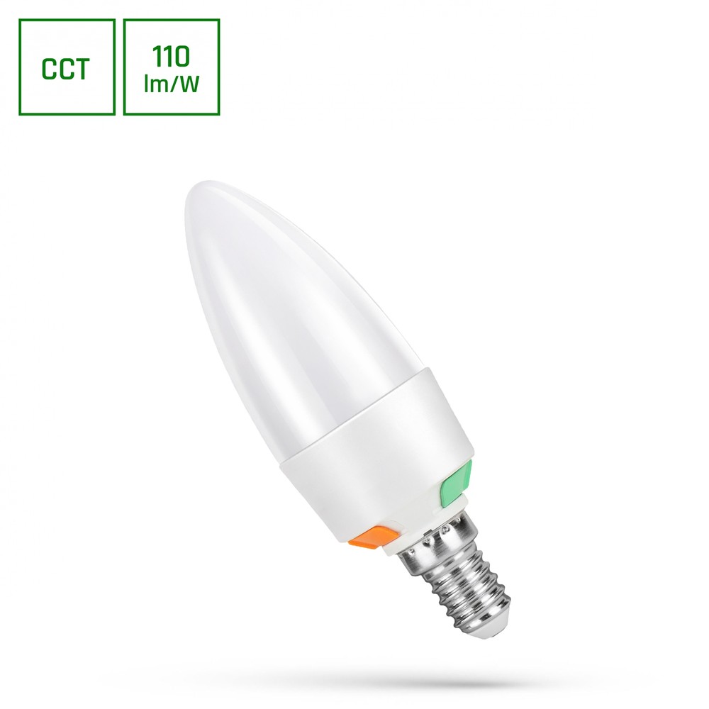 E14 6W LED kronepære - C37, CCT, 3-trinns watt-justering, inkl. lyskilde - Dimbar : Ikke dimbar