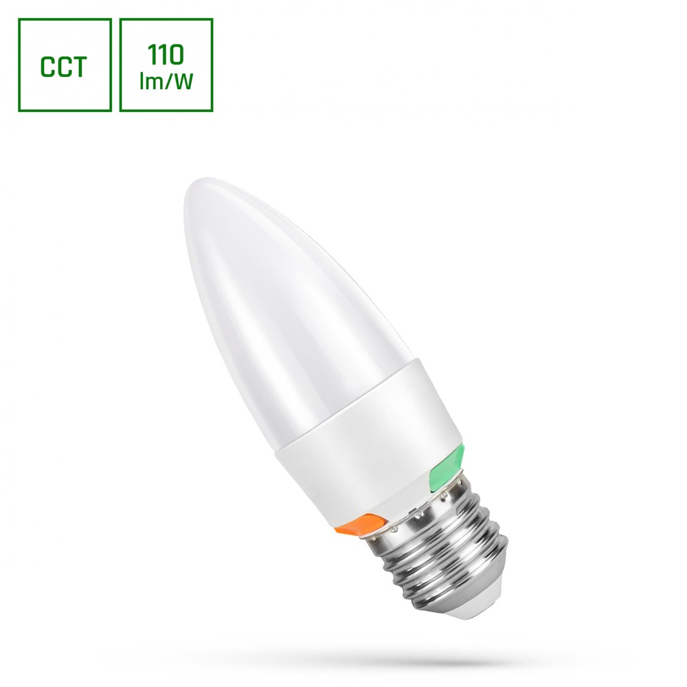 E27 6W LED kronepære - C37, CCT, 3-i-1 lysfarge, inkl. lyskilde - Dimbar : Ikke dimbar
